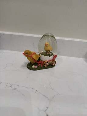 Vintage Resin Easter Chick Pulling Egg-Shaped Snow Globe Figurine